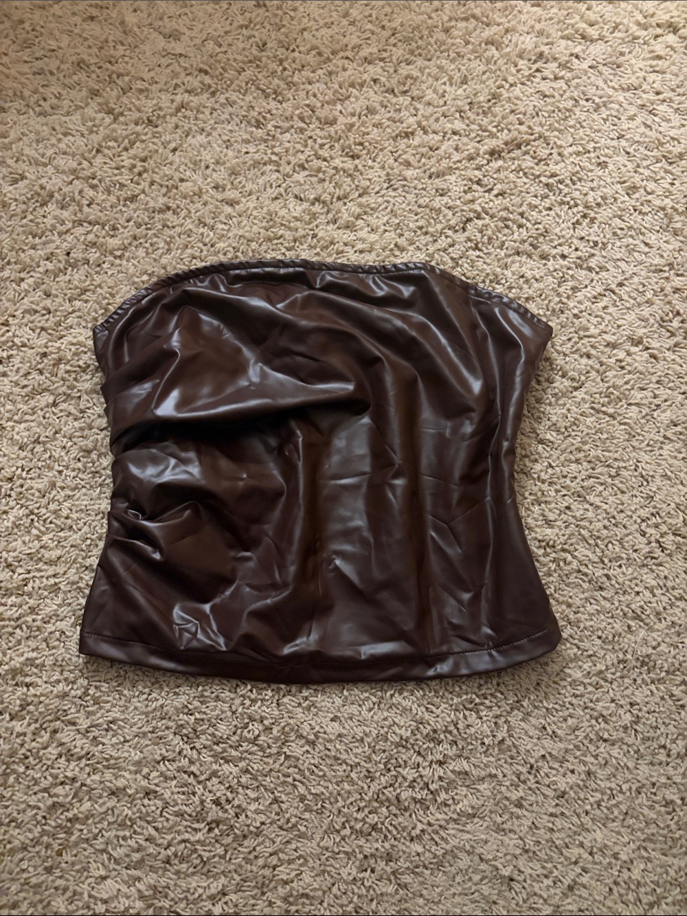 Faux Leather Strapless Bustier Top - Brown - Picture 1 of 3